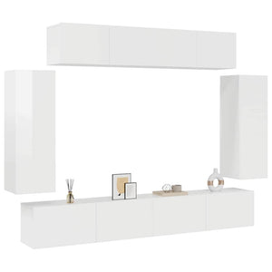 Set di Mobili Porta TV 6 pz Bianco Lucido in Legno Multistrato 3079329