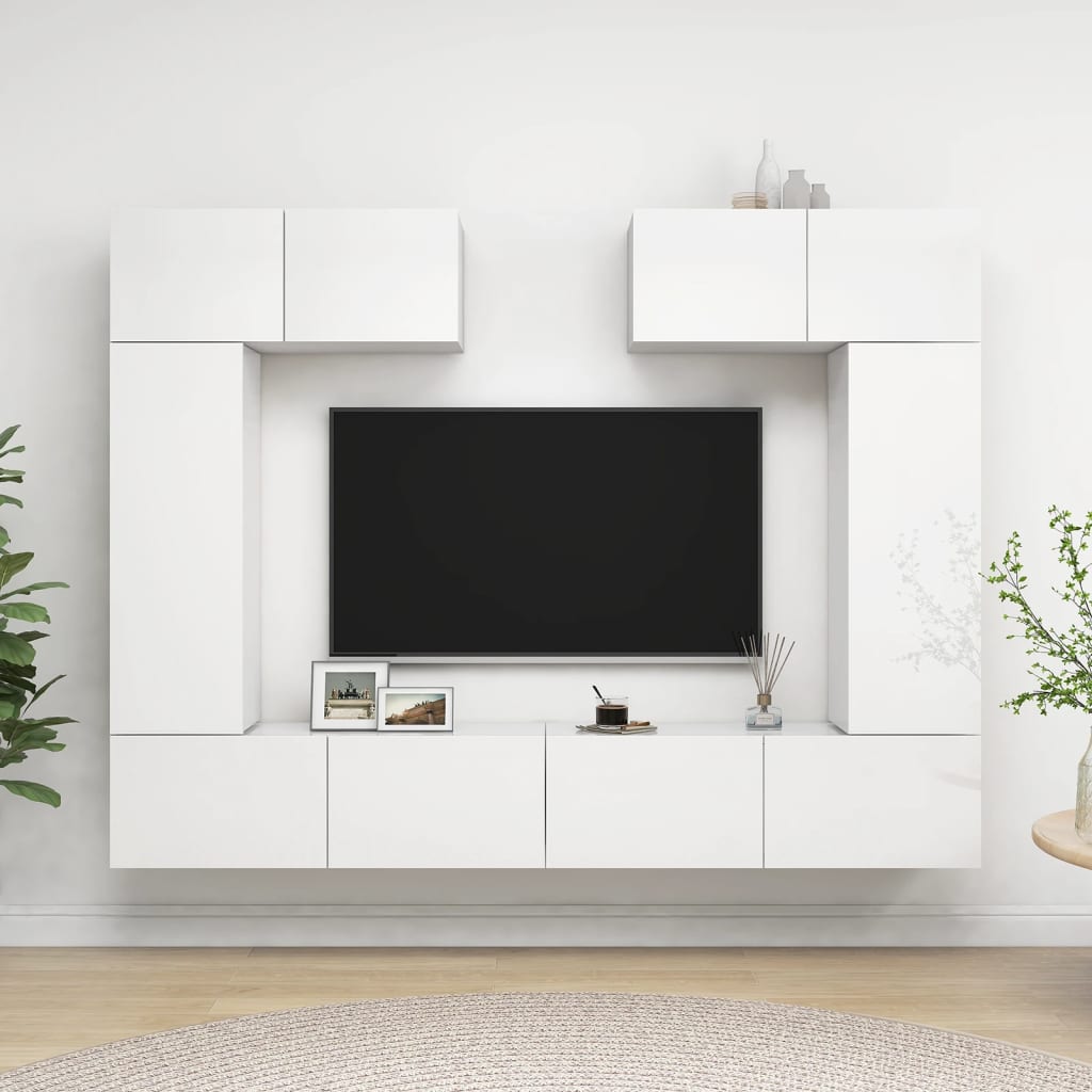 Set di Mobili Porta TV 6 pz Bianco Lucido in Legno Multistrato 3079329