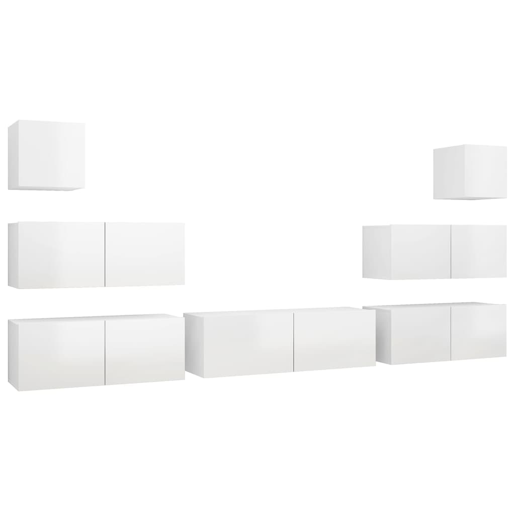 Set di Mobili Porta TV 7 pz Bianco Lucido in Legno Multistrato 3079343