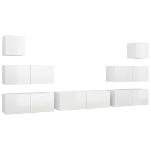 Set di Mobili Porta TV 7 pz Bianco Lucido in Legno Multistrato 3079343