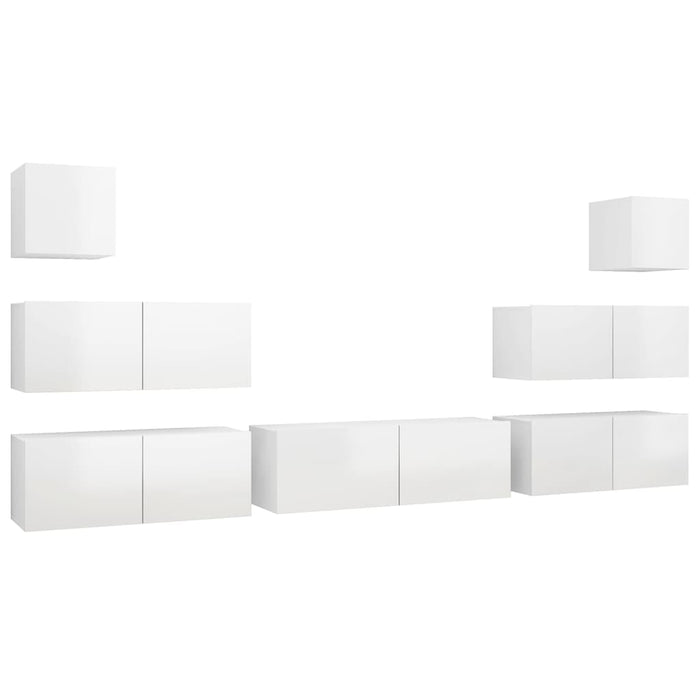 Set di Mobili Porta TV 7 pz Bianco Lucido in Legno Multistrato 3079343