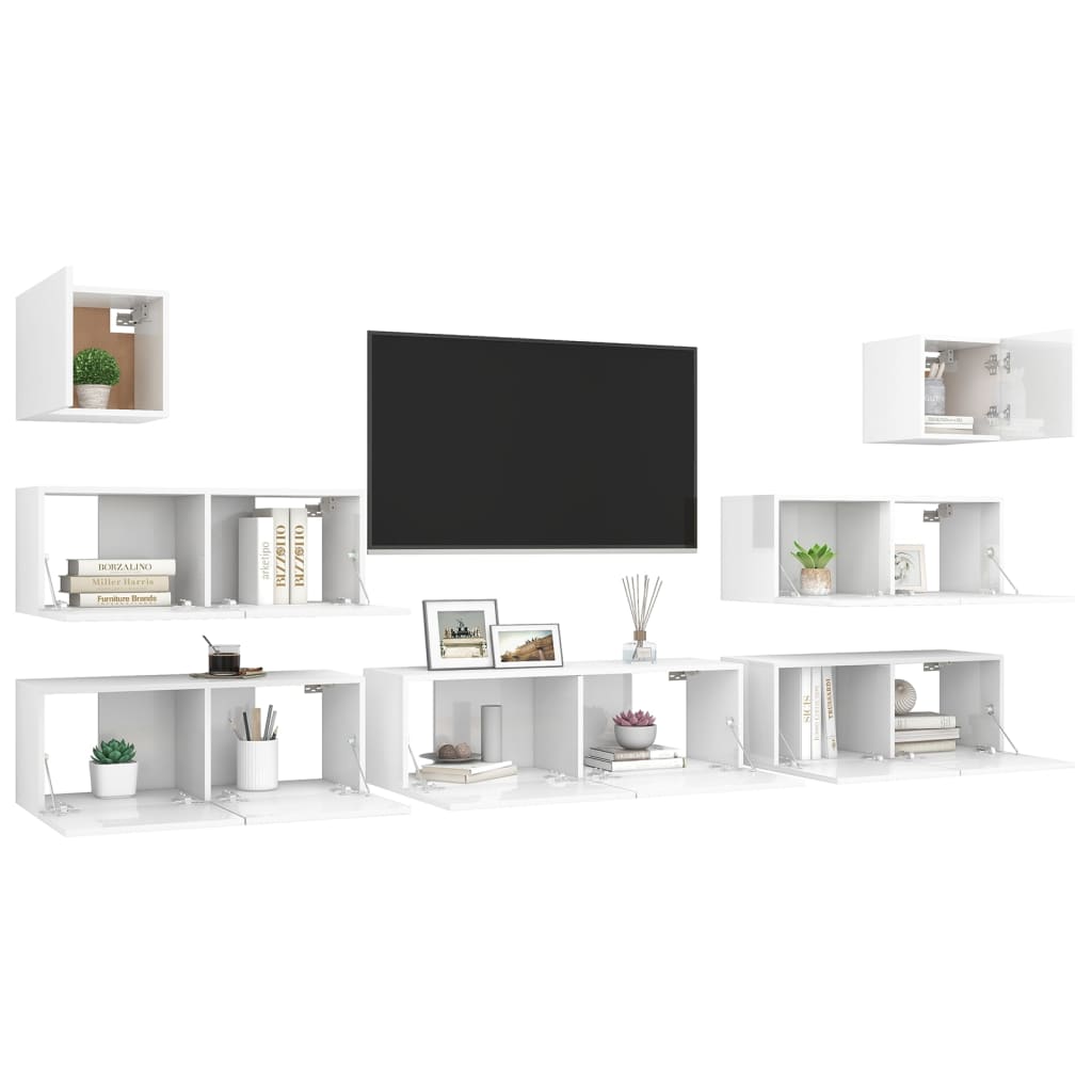 Set di Mobili Porta TV 7 pz Bianco Lucido in Legno Multistrato 3079343