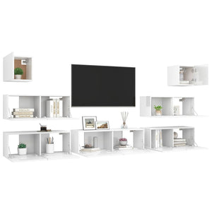Set di Mobili Porta TV 7 pz Bianco Lucido in Legno Multistrato 3079343