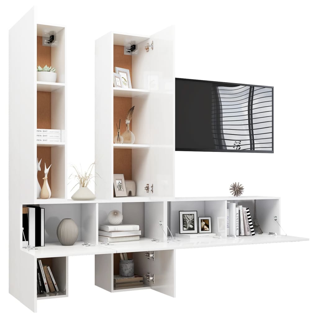 Set di Mobili Porta TV 6 pz Bianco Lucido in Legno Multistrato 3079349