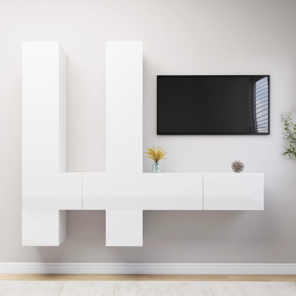 Set di Mobili Porta TV 6 pz Bianco Lucido in Legno Multistrato 3079349