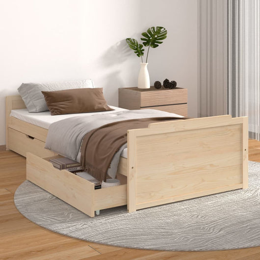 Giroletto con Cassetti-Struttura Letto con contenitore in Legno Massello di Pino 90x200 cm