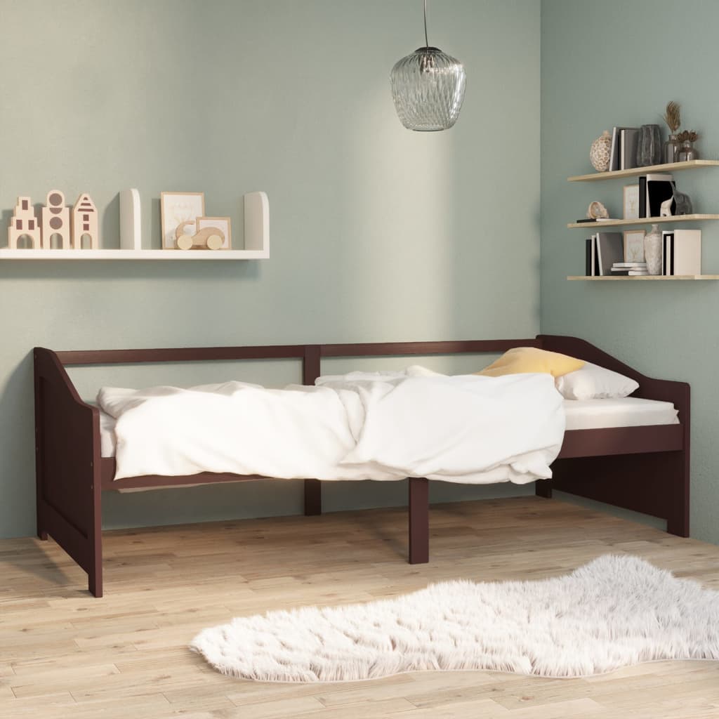 Divano Letto a 3 Posti-Sofa Letto 3 Posti-Daybed Marrone Scuro Massello di Pino 90x200cm