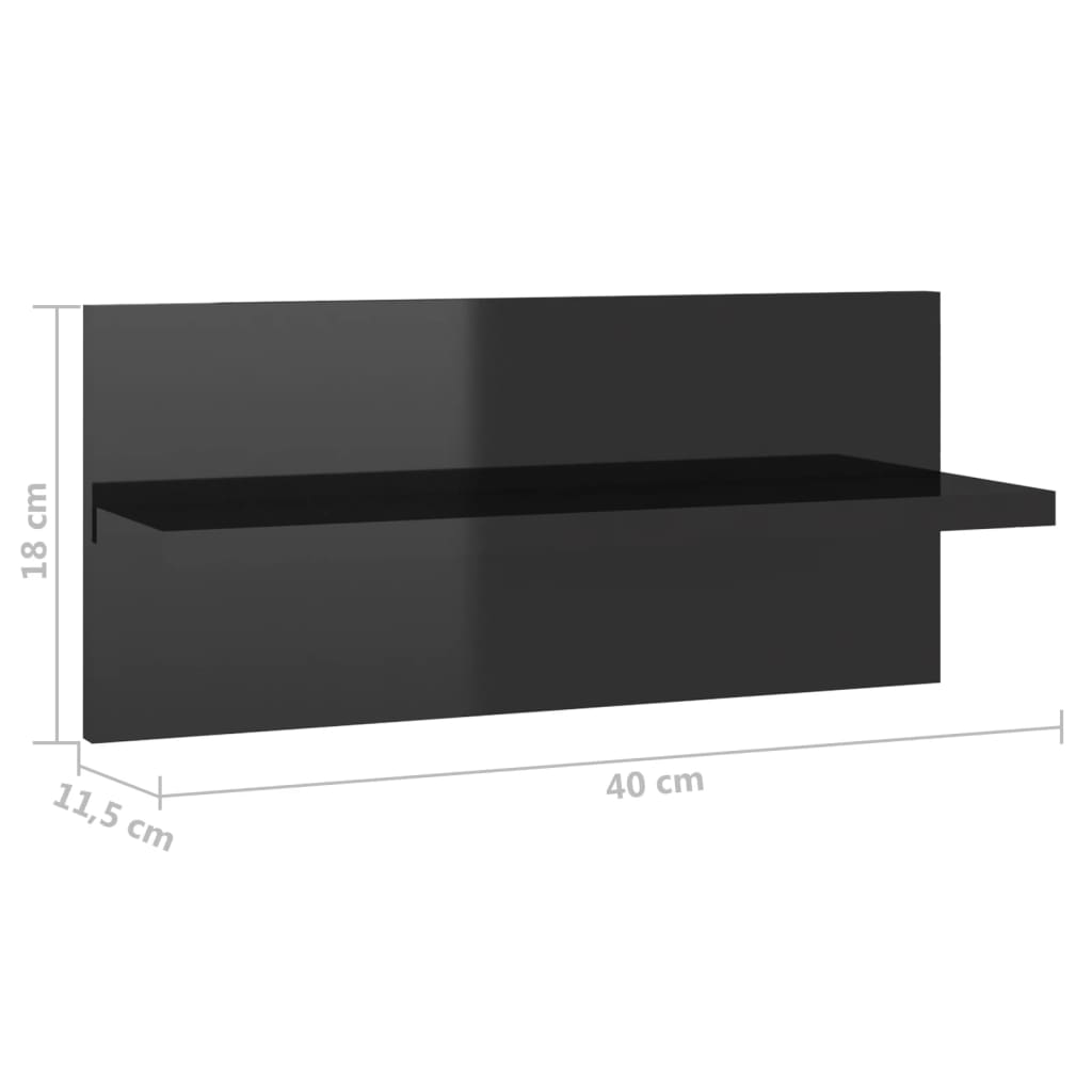 Mensole a Muro 2 pz Nero Lucido 40x11,5x18 cm cod mxl 33239