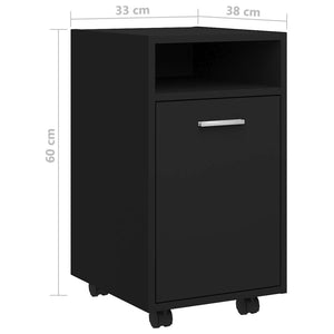 Credenza con Ruote Nera 33x38x60 cm in Legno Multistrato 803048