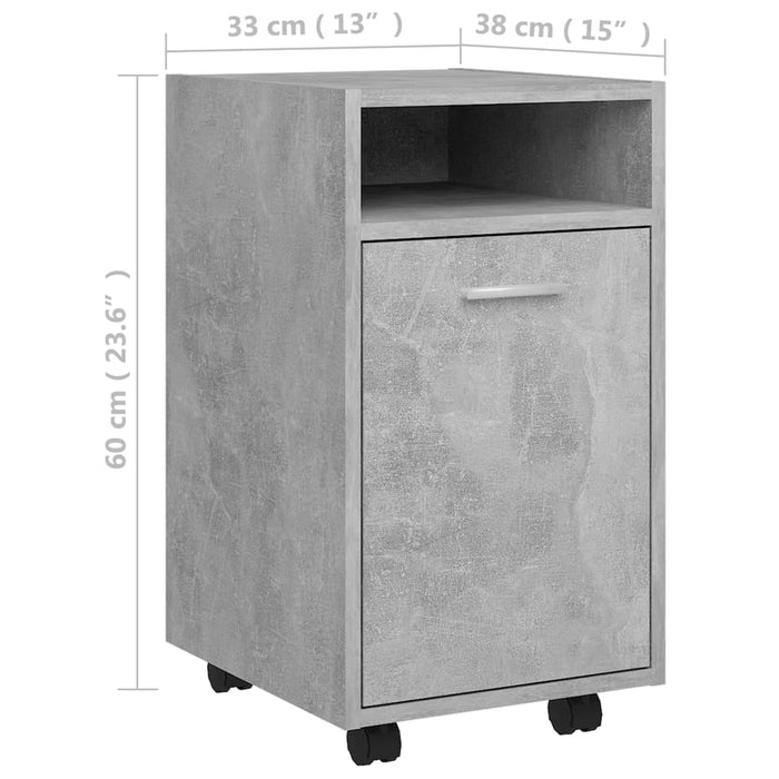 Credenza con Ruote Grigio Cemento 33x38x60 cm Legno Multistrato 803051