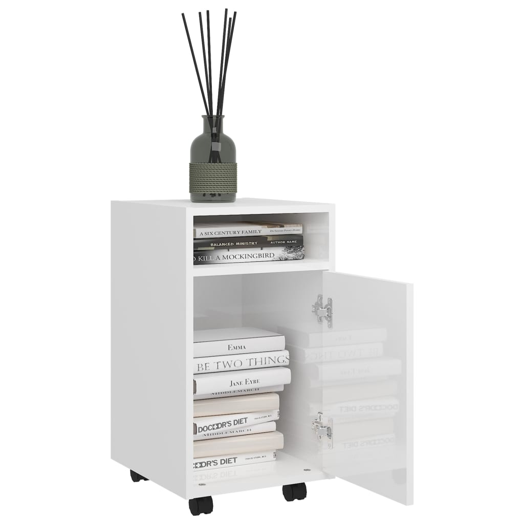 Credenza con Ruote Bianco Lucido 33x38x60 cm Legno Multistrato 803053