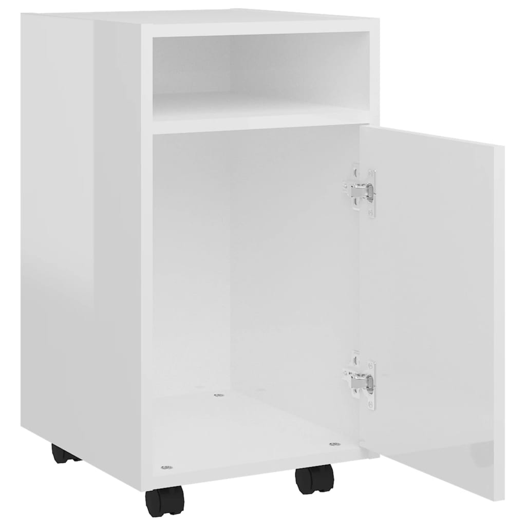 Credenza con Ruote Bianco Lucido 33x38x60 cm Legno Multistrato 803053