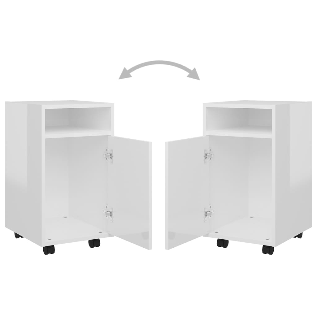 Credenza con Ruote Bianco Lucido 33x38x60 cm Legno Multistrato 803053