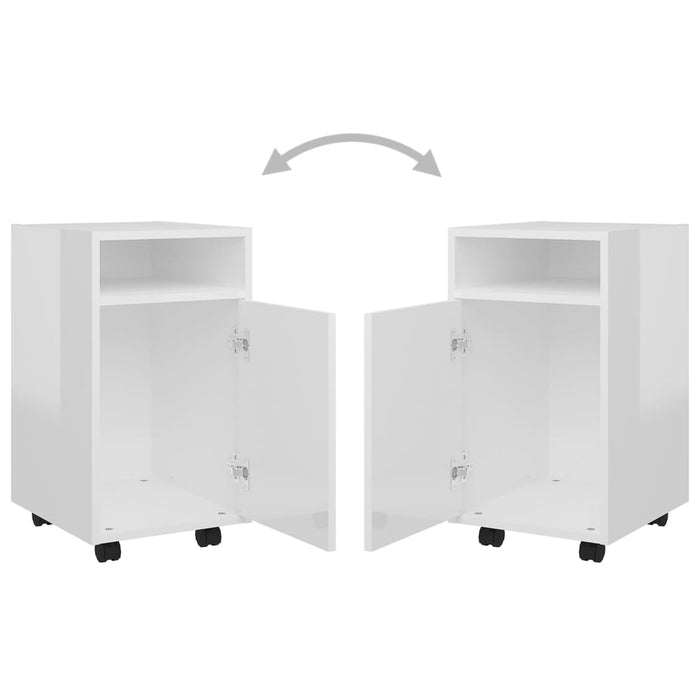 Credenza con Ruote Bianco Lucido 33x38x60 cm Legno Multistrato 803053