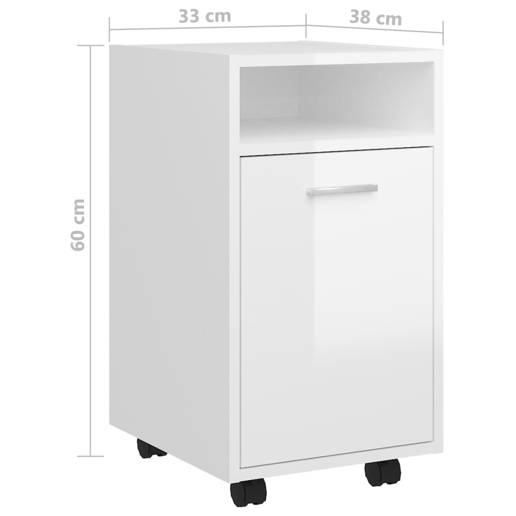 Credenza con Ruote Bianco Lucido 33x38x60 cm Legno Multistrato 803053