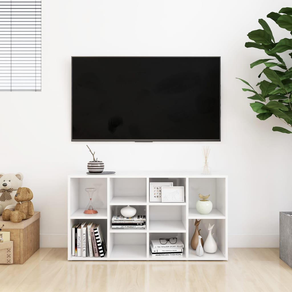 Scarpiera Panchina Bianco Lucido 103x30x54,5 cm Multistrato 803296