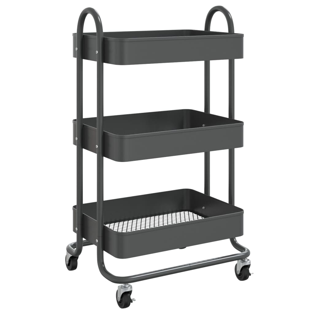 Carrello a 3 Livelli Antracite 43x34x79 cm in Acciaio cod mxl 66447