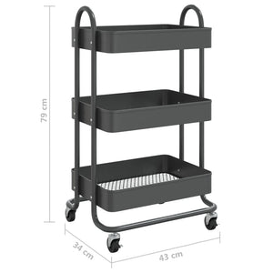 Carrello a 3 Livelli Antracite 43x34x79 cm in Acciaio cod mxl 66447