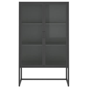 Credenza Alta Antracite 80x35x135 cm Acciaio e Vetro Temperato 335885