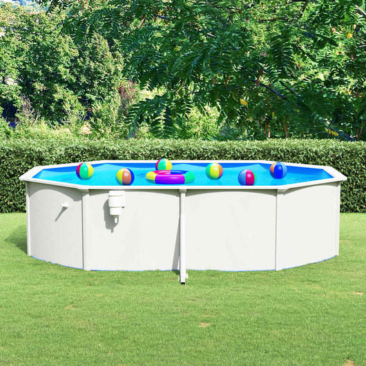 Piscina con Pareti in Acciaio Ovale 490x360x120 cm Bianca 93264