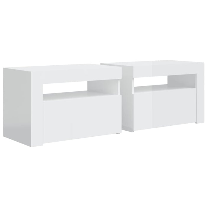 Comodini 2 pz con LED Bianco Lucido 60x35x40 cm cod mxl 53259