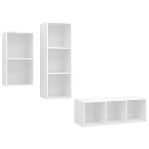 Set Mobili Porta TV 3 pz-Set di 3 Credenza per TV Bianco in Legno Multistrato 202623
