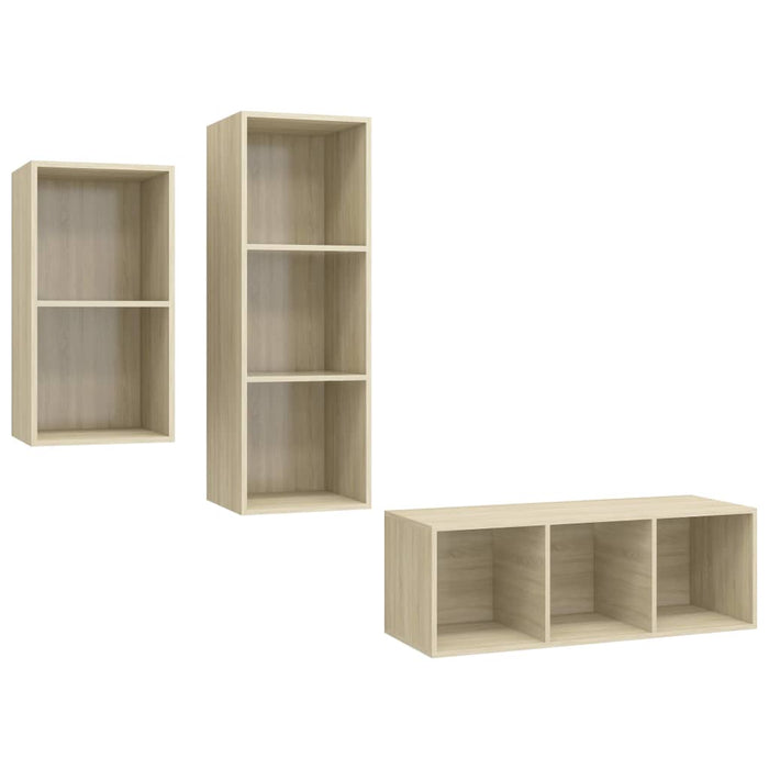 Set Mobili TV 3 pz-Set di 3 Credenza per TV Rovere Sonoma in Legno Multistrato