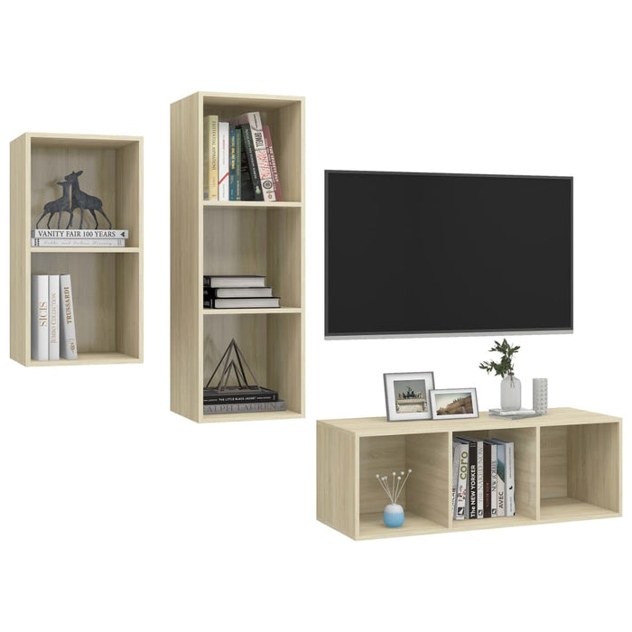 Set Mobili TV 3 pz-Set di 3 Credenza per TV Rovere Sonoma in Legno Multistrato