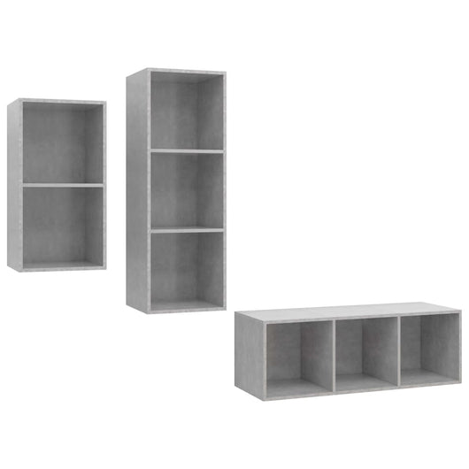 Set Mobili TV 3 pz-Set di 3 Credenza per TV Grigio Cemento in Legno Multistrato