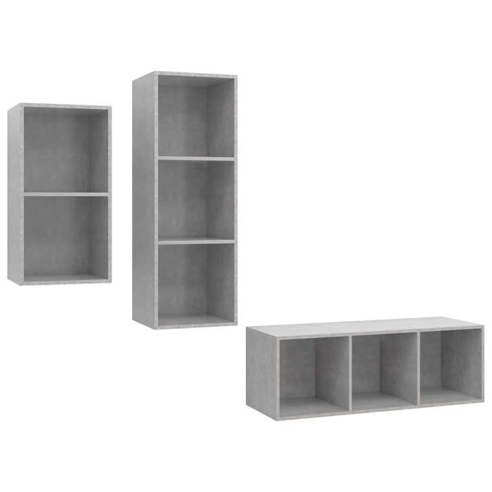 Set Mobili TV 3 pz-Set di 3 Credenza per TV Grigio Cemento in Legno Multistrato