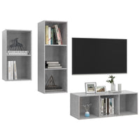 Set Mobili TV 3 pz-Set di 3 Credenza per TV Grigio Cemento in Legno Multistrato