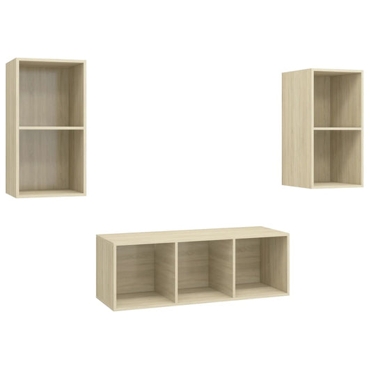 Set Porta TV 3 pz-Set di 3 Credenza per TV Rovere Sonoma in Truciolato 185685