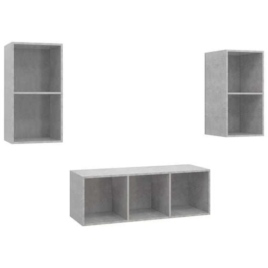 Set Porta TV 3 pz-Set di 3 Credenza per TV Grigio Cemento in Truciolato 633577