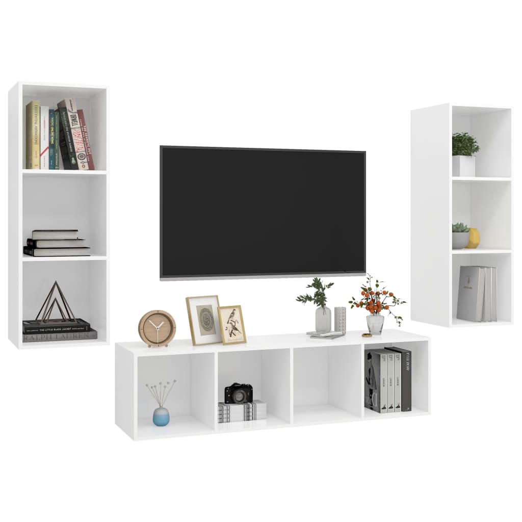 Set Mobile TV 3 pz Bianco in Truciolato 3079745