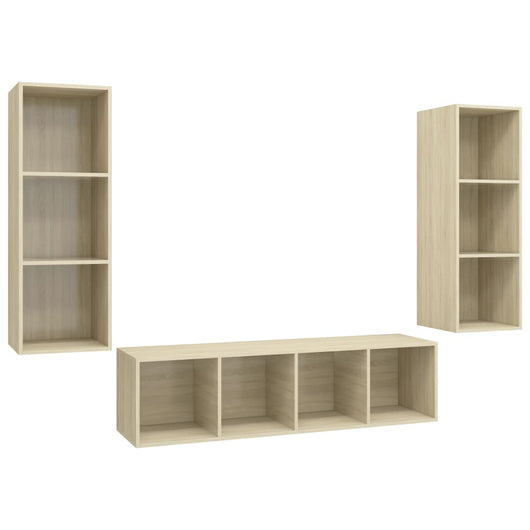 Set Porta TV 3 pz-Set di 3 Credenza per TV Rovere Sonoma in Truciolato 428684