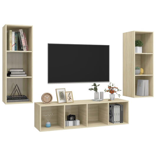 Set di mobili credenza TV soggiorno camera da letto 3 pezzi rovere sonoma legno ingegnerizzato marrone 02_0024606
