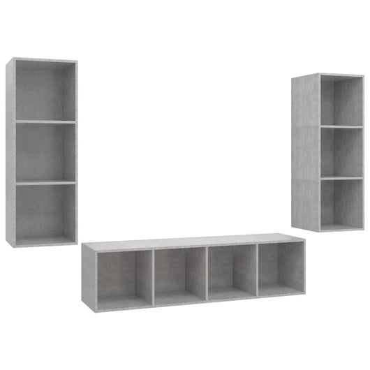Set Porta TV 3 pz-Set di 3 Credenza per TV Grigio Cemento in Truciolato 981450