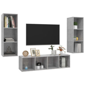 Set Porta TV 3 pz-Set di 3 Credenza per TV Grigio Cemento in Truciolato 981450