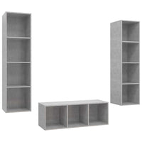 Set Porta TV 3 pz-Set di 3 Credenza per TV Grigio Cemento in Truciolato 408957