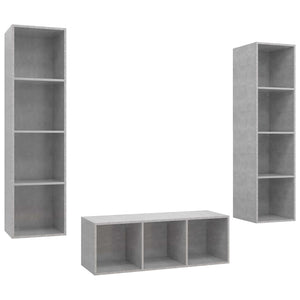 Set Porta TV 3 pz-Set di 3 Credenza per TV Grigio Cemento in Truciolato 408957