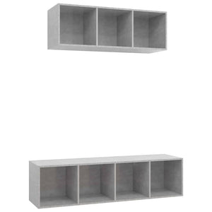 Set Porta TV 2 pz-Set di 2 Credenza per TV Grigio Calcestruzzo in Truciolato