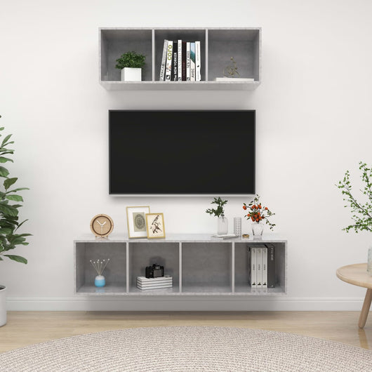 Set Porta TV 2 pz-Set di 2 Credenza per TV Grigio Calcestruzzo in Truciolato