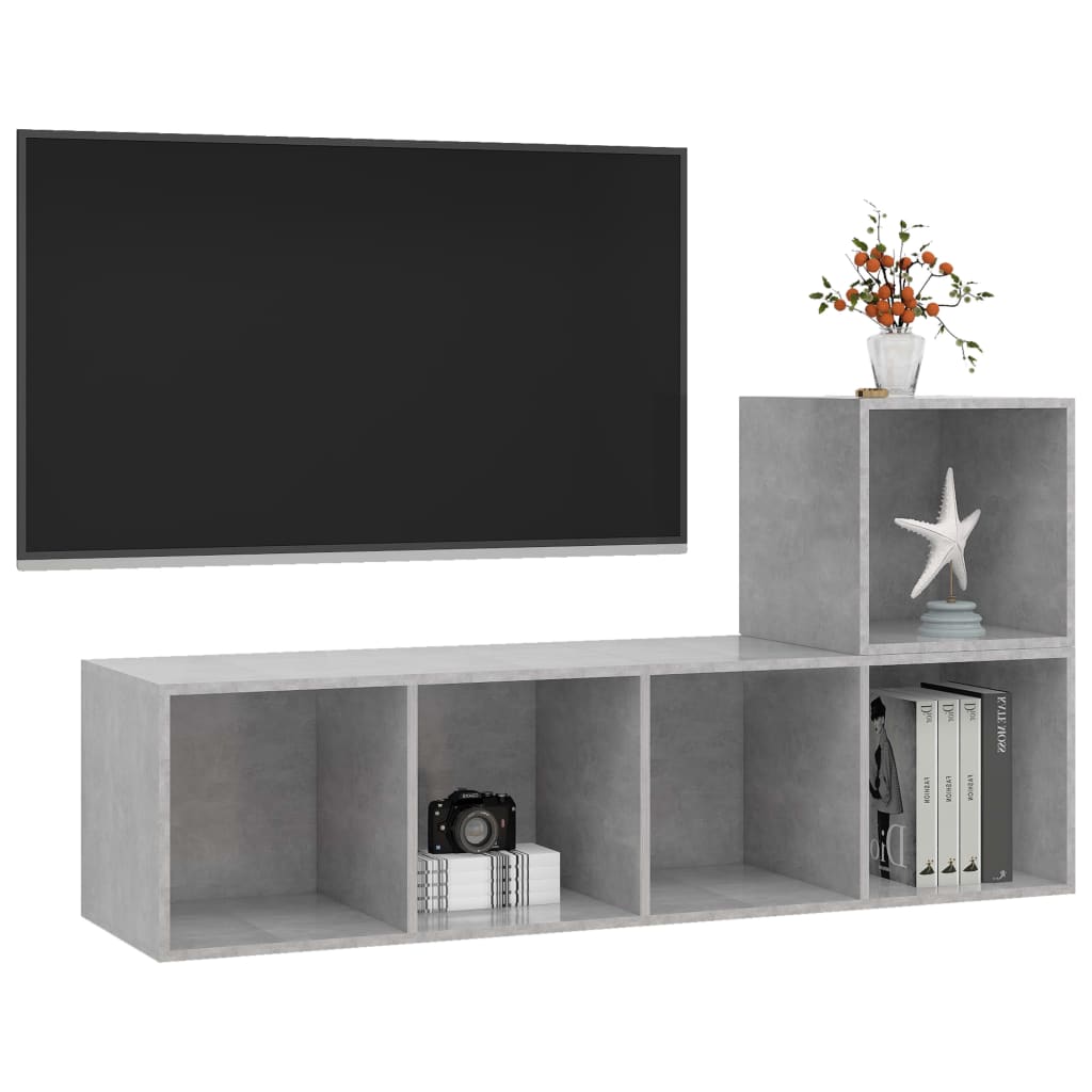 Set Porta TV 2 pz-Set di 2 Credenza per TV Grigio Cemento in Truciolato