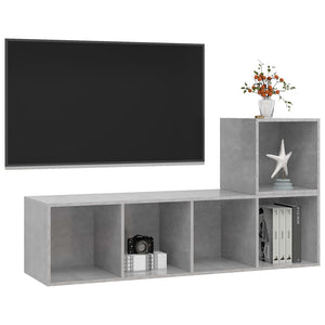 Set Porta TV 2 pz-Set di 2 Credenza per TV Grigio Cemento in Truciolato