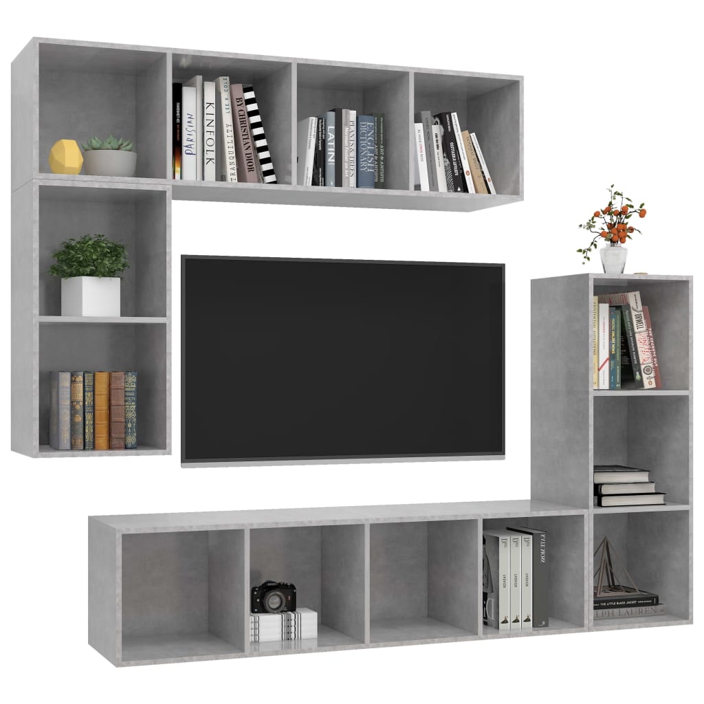 Set di Mobili Porta TV 4 pz Grigio Cemento in Legno Multistrato 3079821