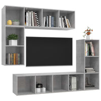 Set di Mobili Porta TV 4 pz Grigio Cemento in Legno Multistrato 3079821