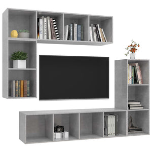 Set di Mobili Porta TV 4 pz Grigio Cemento in Legno Multistrato 3079821