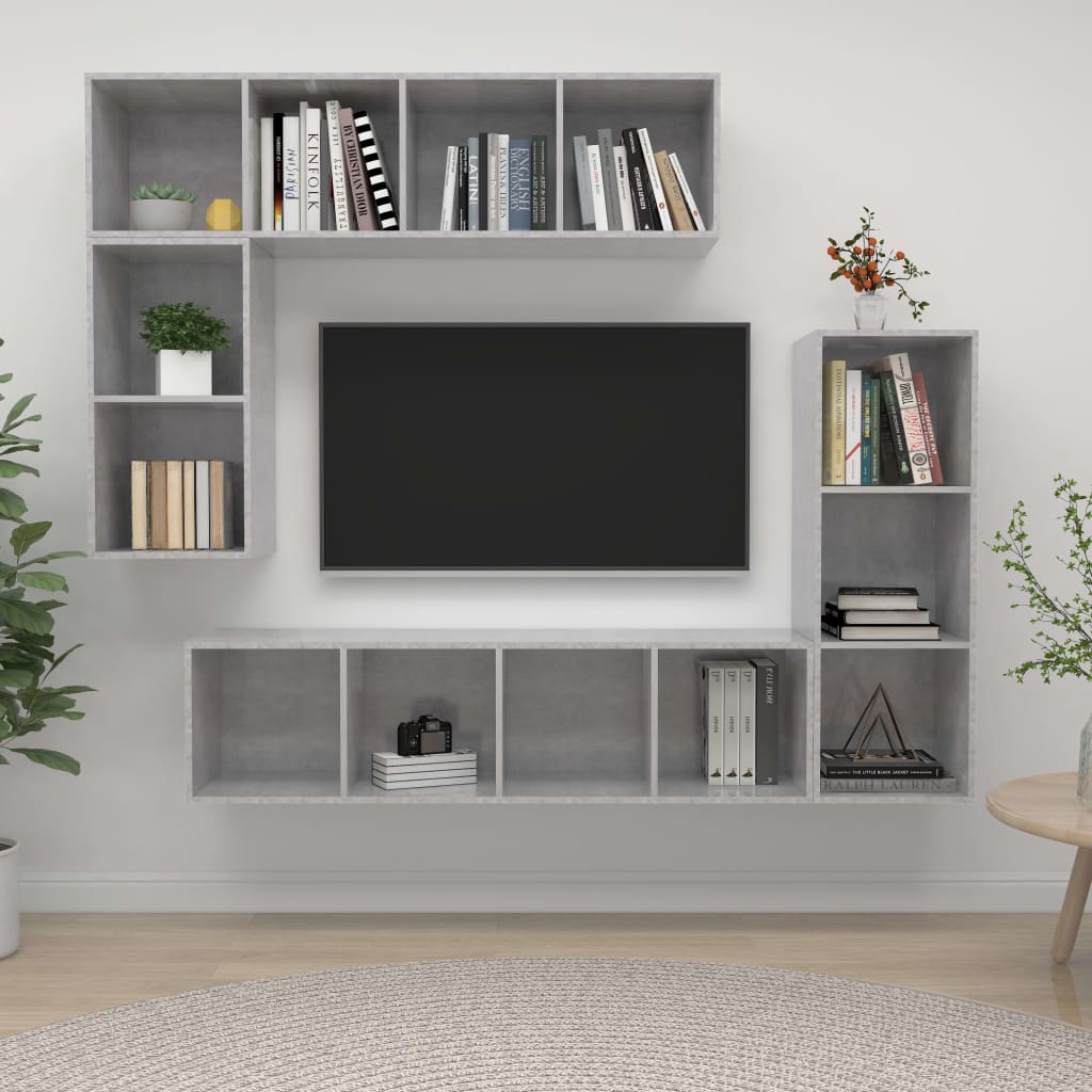 Set di Mobili Porta TV 4 pz Grigio Cemento in Legno Multistrato 3079821