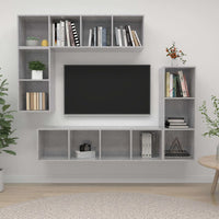 Set di Mobili Porta TV 4 pz Grigio Cemento in Legno Multistrato 3079821
