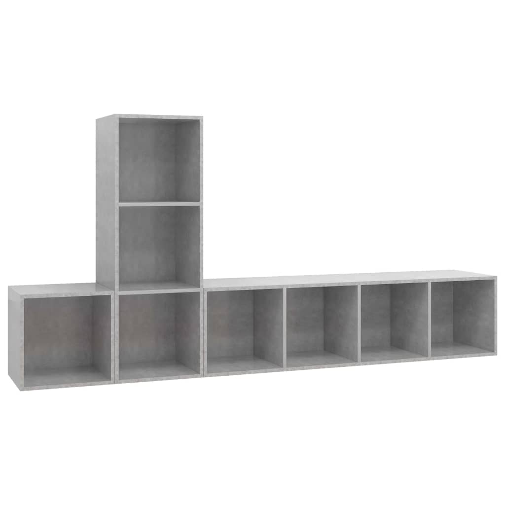 Set Porta TV 3 pz-Set di 3 Credenza per TV Grigio Cemento in Truciolato 195364